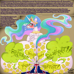 ambiguous_gender anthro big_butt black_eyebrows blush bodily_fluids breath butt butt_focus clothing crown cum cum_in_clothing cum_in_underwear cum_through_clothing cum_through_underwear cutie_mark drooling duo eyebrows eyelashes fart fart_cloud fart_fetish farting_on_another farting_on_crotch farting_on_male farting_on_penis feathered_wings feathers female flag flag_clothing flag_print flowing_hair flowing_mane flowing_tail frown genital_fluids green_fart_cloud hair headgear horn huge_butt hyper hyper_butt lips long_hair long_tail looking_back male male/ambiguous markings multicolored_hair multicolored_tail onomatopoeia pink_text print_clothing print_underwear purple_eyes purple_lips saliva scowl simple_background sound_effects sun_(marking) sweat sweaty_butt tail teeth text thick_lips underwear unicorn_horn wet wet_clothing wet_underwear white_body white_butt white_ears white_face white_feathers white_horn white_inner_ear white_neck white_wings wings yellow_background skunk_bunk friendship_is_magic hasbro my_little_pony mythology princess_celestia_(mlp) equid equine mammal mythological_creature mythological_equine winged_unicorn absurd_res digital_drawing_(artwork) digital_media_(artwork) english_text hi_res signature