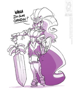 anthro armor big_breasts breasts cleavage clothed clothing dialogue female fur grey_body grey_fur hair headgear helmet melee_weapon multicolored_body multicolored_fur open_mouth shield simple_background solo sword text two_tone_body two_tone_fur unconvincing_armor weapon white_background white_body white_fur white_hair conditional_dnp jollyjack chloe_sinclaire mammal mephitid skunk 2017 english_text