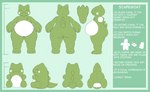 anthro belly border butt featureless_crotch front_view green_body green_border multicolored_body nude plushie raised_tail rear_view side_view smile solo stitch_(sewing) tail text thick_thighs two_tone_body white_body wide_hips mcerror nintendo pokemon fan_character scapegoat_(nya4) substitute_doll animate_inanimate living_plushie 2023 absurd_res english_text hi_res model_sheet