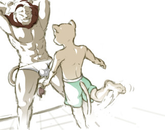 age_difference anthro ballbusting briefs bulge clothed clothing cock_and_ball_torture duo genital_torture kick male muscular short_story simple_background size_difference skimpy smile topless underwear young young_anthro young_male 9x9 felid lion mammal pantherine 2017 story story_in_description father_(lore) father_and_child_(lore) father_and_son_(lore) parent_(lore) parent_and_child_(lore) parent_and_son_(lore) son_(lore)