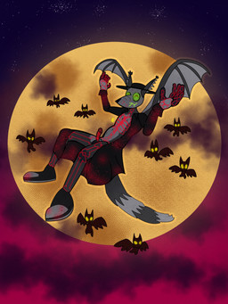 ambiguous_gender anthro balls clothing coat erection flying footwear genitals glowing glowing_eyes glowing_genitalia glowing_markings group holidays male markings moon nude penis shoes topwear trenchcoat voyeur wings milesperminutemedia halloween kole_(downthepipes) bat canid canine domestic_cat felid feline felis fennec_fox fox hybrid mammal true_fox vampire 3:4 absurd_res hi_res