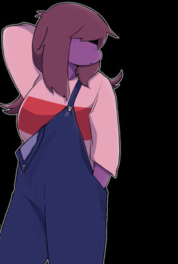 anthro big_breasts black_background breasts brown_hair clothing denim denim_clothing female freckled_face freckles hair hair_over_eyes hand_behind_head hand_in_pocket non-mammal_breasts overalls pattern_clothing pattern_shirt pattern_topwear pockets purple_body shirt simple_background solo striped_clothing striped_shirt striped_topwear stripes topwear underchikichan deltarune undertale_(series) susie_(deltarune) lightner scalie hi_res