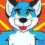 anthro black_nose blue_body blue_fur detailed_eyes ears_up eyes_up fur green_eyes hair male simple_background solo thick_line_art tongue tongue_out toony wolskyroo baxter_wolfy tykko_kerensky canid canine canis domestic_dog husky hybrid kangaroo macropod mammal marsupial nordic_sled_dog spitz wolf 1:1 hi_res