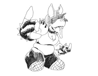 anthro armband bat_nose black_hair bottomwear clothing ears_pierced female fishnet_clothing fishnet_leggings fishnet_legwear hair jackal_studios judith_priest leggings legwear pointy_ears shirt shorts slightly_chubby solo spiked_armband spikes tank_top topwear ghostgribht canid canine canis jackal mammal monster hi_res monochrome sketch