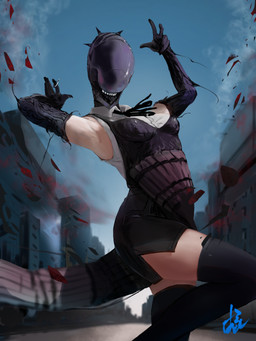 black_bottomwear black_clothing black_gloves black_handwear black_head black_legwear black_shorts black_thigh_highs blue_sky blurred_background bomb bottomwear breasts city clothing day explosives eyeless female for_a_head glistening glistening_head gloves grenade_pin grey_cloud handwear legwear looking_at_viewer medium_breasts not_furry outside petals sharp_teeth shirt shorts sky solo teeth thigh_highs topwear white_clothing white_shirt white_topwear hylran chainsaw_man reze_(chainsaw_man) bomb_head bomb_humanoid demon demon_humanoid humanoid living_bomb object_head 2025 3:4 absurd_res digital_drawing_(artwork) digital_media_(artwork) hi_res watermark
