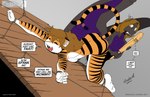 2017 2_horns anthro brown_hair butt_slap dialogue draconia_chronicles dragon duo fangs felid female hair horn humor kilani mammal mythological_creature mythological_scalie mythology paddle pantherine queen_oscura razorfox restrained rope scalie signature slap spanking spanking_paddle speech_bubble teeth tiger wings yellow_eyes