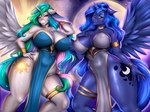 anthro cutie_mark duo eyebrows female fingers horn looking_at_viewer moon tail wings ashimaroo friendship_is_magic hasbro my_little_pony mythology princess_celestia_(mlp) princess_luna_(mlp) equid equine mammal mythological_creature mythological_equine winged_unicorn 4:3 digital_media_(artwork) hi_res sibling_(lore) sister_(lore) sisters_(lore)