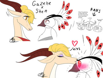 amber_eyes angry anthro blonde_hair blush clothed clothed_anthro clothed_female clothing dialogue duo elderly elderly_male female fur hair hair_over_eye kiss_on_head kissing male male/female mature_male motion_lines multicolored_body multicolored_fur multicolored_skin open_mouth red_eyes sad shocked simple_background two_tone_body two_tone_fur two_tone_skin white_background lara-kein disney dreamworks kung_fu_panda zootopia benjamin_clawhauser chief_bogo gazelle_(zootopia) lord_shen antelope avian bird bovid bovine cape_buffalo cheetah felid feline galliform gazelle mammal peafowl phasianid signature
