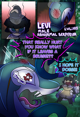 bruised coiled_tail dialogue forest forest_background fur multicolored_body nature nature_background plant scales smoke tail text tree white_body white_fur wounded halfpricesouls nintendo pokemon levi_(halfpricesouls) mango_(halfpricesouls) zoro_(halfpricesouls) generation_3_pokemon generation_5_pokemon generation_8_pokemon hisuian_form hisuian_zoroark mawile pokemon_(species) regional_form_(pokemon) serperior zoroark absurd_res comic english_text hi_res