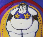 annoyed anthro belly big_belly big_breasts big_butt breasts butt clothing cosplay fat_rolls female gesture hand_on_hip hat headgear headwear navel obese obese_anthro obese_female overweight overweight_anthro overweight_female pose solo thick_thighs tight_clothing wide_hips rainymoon9 the_adventures_of_courdroy_bear angie_(rainymoon9) bearimore bear hybrid hyena mammal polar_bear ursine hi_res traditional_media_(artwork)