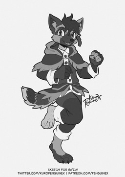 anthro black_nose brown_body brown_fur claws clothed clothed_male clothing ear_piercing ear_ring feather_jewelry fur kerchief male padded_palms paws piercing ring_piercing solo text toe_claws penguinexperience paint_(razim) african_wild_dog canid canine mammal 2025 absurd_res hi_res monochrome url