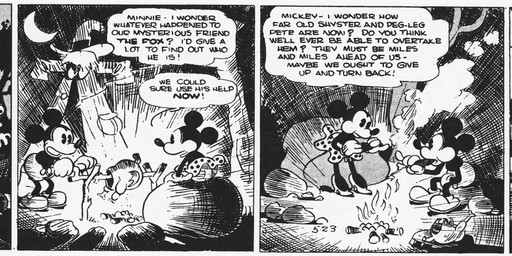 anthro bottomwear clothed clothing dialogue duo female fingers fire food footwear gloves handwear high_heels male meat open_mouth outside pants plant shoes sitting skirt text tree floyd_gottfredson disney public_domain mickey_mouse minnie_mouse mammal mouse murid murine rodent 1930 20th_century absurd_res ancient_art black_and_white english_text hi_res monochrome signature
