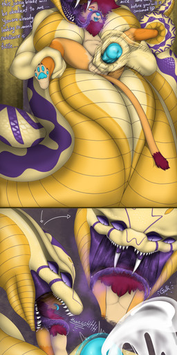 anthro apode balls big_breasts blue_glans blue_penis bodily_fluids breasts breathe bulge cum erection fangs female female_pred genital_fluids genitals glans handjob humanoid_genitalia humanoid_penis imminent_vore large_snake larger_female leaking legless male male/female male_prey markings muscular nude open_mouth opening_mouth orgasm penile penis quad_eyes queen royalty saliva scales serpentine sex simple_background size_difference smaller_male tail tattoo teasing teeth text vore wet undifinder camilla_(undifinder) rody draconcopode felid lion mammal naga pantherine reptile scalie snake absurd_res comic english_text hi_res sequence shaded