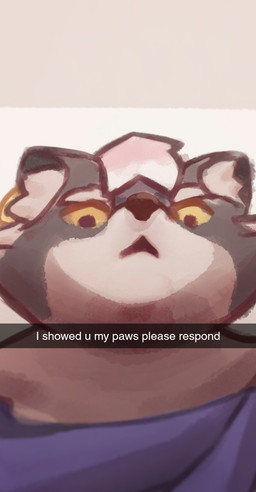 anthro brown_body brown_fur caption clothed clothing ear_piercing ear_ring fur hair low-angle_view male partially_clothed pawpads paws piercing ring_piercing scarf selfie skimpy solo text white_hair yellow_sclera eekyloo please_respond snapchat mammal procyonid raccoon english_text hi_res meme