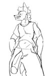 anthro big_penis biped bottomwear clothed clothing genitals grin looking_at_viewer male pants penis penis_poking_out shirt smile solo standing topwear nolansnsfw canid canine canis mammal wolf digital_drawing_(artwork) digital_media_(artwork) hi_res monochrome portrait sketch three-quarter_portrait