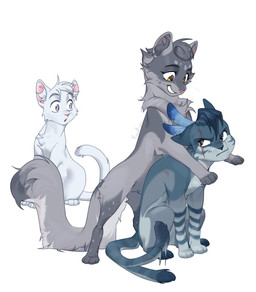 blue_body blue_eyes blue_fur duo feather_hair feathers female feral fur grey_body grey_fur group long_tail male markings multicolored_body multicolored_fur pseudo_hair scar spots spotted_body spotted_fur tail trio warrior whiskers white_body white_fur yellow_eyes kandkaru warriors_(book_series) catfolk domestic_cat felid feline felis mammal absurd_res hi_res