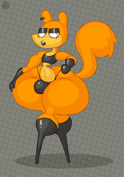 alternative_fashion anthro armwear bedroom_eyes belly black_eyelids black_lips boots bottom_heavy bulge clothing countershade_belly countershade_face countershading crop_top curvy_figure ear_piercing ear_ring elbow_gloves eyelashes featureless_feet featureless_hands feet femboy footwear fur geometric_background glistening glistening_boots glistening_clothing glistening_crop_top glistening_ear_ring glistening_eyelids glistening_footwear glistening_gloves glistening_handwear glistening_lips glistening_thong glistening_underwear gloves grid_background hand_on_hip handwear huge_hips huge_thighs knee_boots knee_highs legwear lips logo looking_at_viewer male narrowed_eyes navel orange_body orange_fur pattern_background piercing raised_tail ring_piercing seductive shirt shoes simple_background small_waist solo tail text thick_thighs thong topwear underwear walking whiskers wide_hips thatdawgmurray studio_pango squirrel_(studio_pango) mammal rodent sciurid tree_squirrel aliasing artist_logo artist_name digital_media_(artwork) hi_res signature