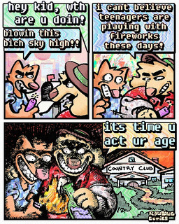 3_panel_comic aloha_shirt anthro clothing dialogue duo evil_face evil_grin firecracker floppy_ears fur half-closed_eyes hat headgear headwear humor male molotov_cocktail narrowed_eyes orange_body orange_fur pattern_clothing pattern_shirt pattern_topwear shirt smile speech_bubble text topwear yellow_body yellow_fur rawdawgcomics stahli_(rawdawgcomics) bird_dog canid canine canis domestic_dog golden_retriever hunting_dog mammal retriever 4:5 comic english_text