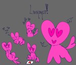 ambiguous_gender feral fur grey_background group heart_eyes heart_symbol holidays open_mouth pink_body simple_background smile solo tail tail_motion tailwag text kappi0 valentine's_day canid canine luvpup_(species) mammal digital_media_(artwork) tagme watermark