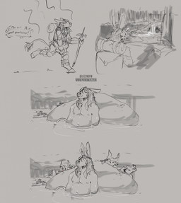 anthro bathing clothed clothed_anthro clothed_male clothed_to_nude clothing female fur group hair male navel nipples nude nude_anthro nude_male smelly water jezzlen chuy_(jezzlen) asinus donkey equid equine kobold mammal scalie hi_res