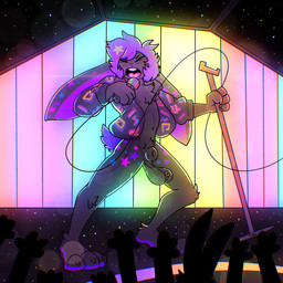 animal_genitalia anthro balls blush blush_lines bottomless bottomless_anthro bottomless_male cheek_tuft chest_tuft clothed clothing concert electronics eyes_closed facial_tuft fully_sheathed genitals hair male microphone microphone_stand open_mouth purple_hair rock_out_with_your_cock_out saggy_balls sheath singing solo stage star_pattern tuft xing1 star_(jackel_usami) lagomorph leporid mammal rabbit 1:1 absurd_res hi_res