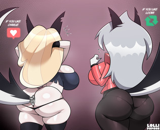 anal anal_penetration anthro big_breasts big_butt black_body black_fur breasts butt buttplug buttplug_tail duo fake_tail female fur grey_hair hair huge_breasts huge_butt long_hair penetration plug_(sex_toy) sex_toy white_body white_fur lollipopcon hazbin_hotel hellaverse helluva_boss mythology charlie_morningstar loona_(helluva_boss) canid canid_demon canine demon demon_humanoid hellhound humanoid mammal mythological_canine mythological_creature 2025 absurd_res hi_res