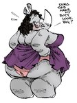 anthro big_butt black_hair blush butt clothing dress eyewear female glasses hair looking_at_viewer looking_back panties purple_clothing purple_dress rear_view simple_background solo standing three-quarter_view underwear white_background aaron_neathery endtown gustine_greene mammal rhinoceros sketch