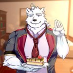 anthro cake dessert food fur humanoid_hands inside kemono male one_eye_closed solo white_body white_fur wink sans91284830 knights_college paul_pfitzner bear mammal polar_bear ursine 1:1 2021