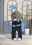 anthro blush bottomwear clothing crop_top eyewear femboy glasses hotpants legwear male shirt shorts solo sparkles sparkling_eyes sweater thick_thighs thigh_highs topwear kariwolf197 skyler(pm) canid canine fox mammal hi_res