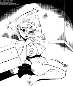 areola athletic barefoot bed bedroom bedroom_eyes bent_legs big_breasts blush breasts dwarfism erect_nipples feet female forehead_gem furniture gem hand_on_breast inside looking_at_viewer narrowed_eyes navel nipples nude seductive solo text toes unusual_hair visor_only tiquitoc cartoon_network steven_universe peridot_(steven_universe) alien alien_humanoid gem_(species) humanoid peridot_(gem_species) 2023 dated graphite_(artwork) hi_res monochrome signature traditional_media_(artwork) url