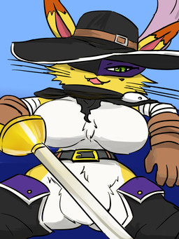 anthro belt boots breasts cape clothing countershading featureless_breasts featureless_crotch female footwear fur gloves green_eyes handwear hat headgear headwear mask melee_weapon orange_body orange_fur shoes simple_background solo sword weapon white_body white_fur yellow_body yellow_fur lazza bandai_namco digimon digimon_liberator puss_in_boots_(fairy_tale) digimon_(species) domestic_cat felid feline felis mammal nyabootmon 2025 3:4 hi_res