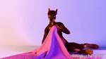 anthro bedding blanket breasts cropped_ears female hair looking_at_viewer nude paws posing_for_picture red_hair honigkuchenpferd dobermann_(untied_verbeger) canid canine canis dobermann domestic_dog mammal pinscher 16:9 3d_(artwork) digital_media_(artwork) widescreen