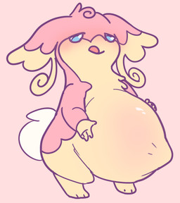 abdominal_bulge ambiguous_gender belly belly_blush big_belly blush body_blush glistening glistening_belly licking licking_lips solo tongue tongue_out vore claustrophile nintendo pokemon audino generation_5_pokemon pokemon_(species) absurd_res hi_res