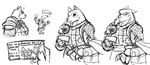 ambiguous_penetration anthro armello armor barnaby_(armello) bodily_fluids canid canine canis card duo female from_behind_position gameplay_mechanics guoh hi_res lagomorph league_of_geeks leporid magna_(armello) male male/female mammal monochrome nervous_expression nervous_smile nervous_sweat penetration rabbit sex size_difference smaller_male suspicious wolf