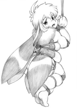 antennae_(anatomy) anthro bdsm biped bodily_fluids bondage bound breasts female fur hair looking_back non-mammal_breasts nude rear_view restraints rope rope_bondage rope_harness simple_background slightly_chubby solo tears white_background wings marudi arthropod insect lepidopteran moth monochrome