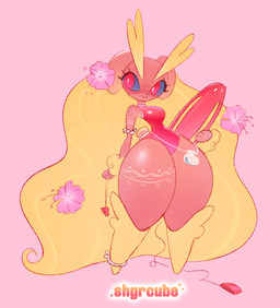 accessory anthro black_sclera blonde_hair bottom_heavy breasts brown_body brown_fur ears_as_hair eyebrows eyelashes female flower flower_in_hair fur hair hair_accessory huge_thighs lifeguard lifeguard_swimsuit markings pearl_bracelet pink_background plant red_eyes rescue_board shell simple_background smile solo tail thick_eyebrows thick_thighs whistle_(object) wide_hips shgrcube nintendo pokemon generation_4_pokemon lagomorph leporid lopunny mammal pokemon_(species) rabbit hi_res