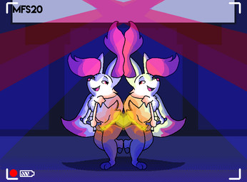 anthro camera_view duo eye_contact female fire heart_symbol lights looking_at_another male male/female performance recording matchesyashi nintendo pokemon braixen generation_6_pokemon pokemon_(species) shiny_pokemon 2020 female_(lore) male_(lore)