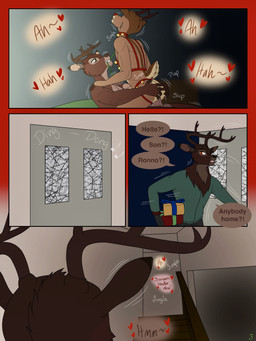 anal anal_penetration anthro anthro_on_anthro anthro_penetrated anthro_penetrating anthro_penetrating_anthro antlers anus balls bathroom bed bedroom bell bell_collar bell_harness blurred_background brown_body butt clothing collar dialogue digit_ring dominant dominant_male duo erection furniture genitals green_eyes group hair hand_on_penis hand_on_shoulder harness holidays hooves horn humanoid_genitalia humanoid_penis husband_and_husband inside jewelry jingle_bell jingle_bell_harness jockstrap leash leash_pull leashed_collar looking_at_another looking_at_viewer male male/male male_penetrated male_penetrating male_penetrating_male married_couple motion_lines muscular muscular_anthro muscular_male nude open_mouth pecs penetration penile penile_penetration penis penis_in_ass red_nose ring scut_tail sex short_tail simple_background smile speech_bubble submissive submissive_male tail teeth text tongue trio underwear wedding_ring dustin_c bambi_(film) christmas disney bambi ronno the_great_prince_of_the_forest deer mammal 3:4 comic digital_media_(artwork) english_text hi_res father_(lore) parent_(lore)