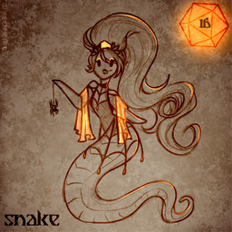 ambiguous_gender anthro arthropod_webbing d20 dice duo feral hair holidays legless long_hair long_tail looking_at_viewer multi_leg multi_limb open_mouth orange_dice shawl tail wysdrem halloween arachnid arthropod hybrid reptile scalie snake spider 1:1 hi_res