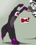 anthro black_stripes blue_eyes clothing costume duo lips male open_moth pink_stripes rawr simple_background striped_body stripes tail tongue wolf_costume pandottermon equid equine mammal zebra 4:5 hi_res meme