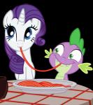 blue_eyes duo eyeshadow fangs female feral food furniture green_eyes hair horn makeup male pasta pupils purple_hair romantic romantic_ambiance romantic_couple romantic_dinner sharing sharing_food simple_background slit_pupils smile spaghetti table teeth transparent_background queencold friendship_is_magic hasbro my_little_pony mythology spaghetti_scene rarity_(mlp) spike_(mlp) dragon equid equine mammal mythological_creature mythological_equine mythological_scalie scalie unicorn 2013 alpha_channel