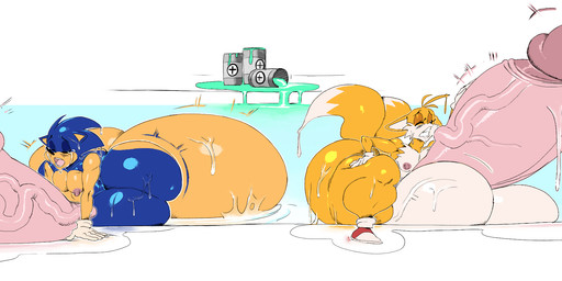anthro balls big_balls big_butt big_penis butt chemicals duo exhausted expansion genital_expansion genitals growth growth_serum huge_balls huge_butt huge_penis hyper hyper_balls hyper_butt hyper_genitalia hyper_penis male male/male male_anthro penis penis_expansion ffuffle raphiel sega sonic_the_hedgehog_(series) miles_prower sonic_the_hedgehog canid canine eulipotyphlan fox hedgehog mammal hi_res