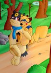 anthro carrying_another clothing duo eyes_closed eyewear glasses male male/male piggyback scarf sleeping midnight_meowth nintendo pokemon sparkychu generation_1_pokemon generation_2_pokemon pikachu pokemon_(species) quilava absurd_res hi_res