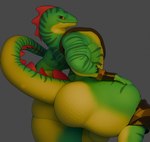 anthro backsack balls big_butt black_clothing black_gloves black_handwear blue_eyes butt clothing fingerless_gloves genitals gloves green_body green_scales grey_background hand_on_leg hand_on_thigh handwear male mouth_closed nude_anthro nude_male rear_view scales simple_background solo tail thick_thighs anaroth epic_games fortnite lizzik_(fortnite) lizard reptile scalie 2025 3d_(artwork) digital_media_(artwork) english_description hi_res