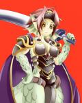 anthro armor breasts female melee_weapon monster_girl_(genre) solo sword weapon pikachumask monster_girl_quest mythology granberia dragon mythological_creature mythological_scalie scalie 4:5 hi_res