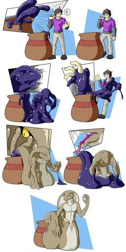 5_fingers anthro apode brown_hair fangs fingers forked_tongue goo_transformation hair human_to_anthro legless male purple_goo question_mark scales serpentine simple_background smile snake_hood solo species_transformation tan_body tan_scales teeth tongue transformation transformation_sequence urn yellow_eyes lizardman_(artist) draconcopode human mammal naga 2012 hi_res