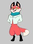 anthro bottomless clothed clothing digitigrade fur jacket male orange_body orange_fur scarf smug solo topwear yellow_eyes lunarlashed cartoon_network mao_mao:_heroes_of_pure_heart rufus_(mao_mao) canid canine fox mammal