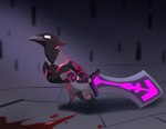 ambiguous_gender anthro beak blood bodily_fluids feet fingers greatsword holding_melee_weapon holding_object holding_sword holding_weapon melee_weapon solo sword toes weapon antanariva death's_door reaper_(death's_door) avian bird 2022 digital_media_(artwork)