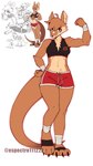 anthro athletic athletic_anthro athletic_female athletic_wear bottomwear bra brown_body brown_fur claws clothing eyelashes female flexing flexing_bicep fur gym_bottomwear gym_shorts hair long_tail looking_at_viewer midriff multicolored_body multicolored_fur red_bottomwear red_clothing red_eyes red_shorts short_hair shorts simple_background smile snout solo sports_bra tail tan_body tan_fur text toe_claws two_tone_body two_tone_fur underwear white_background espectro111222 franziska_(drawligator) kangaroo macropod mammal marsupial 2025 9:16 absurd_res artist_name digital_drawing_(artwork) digital_media_(artwork) hi_res watermark