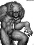 5_fingers abs animal_genitalia anthro balls biceps big_claws biped claws fangs fingers front_view fully_sheathed genitals looking_at_viewer male muscular muscular_anthro muscular_male navel nude pecs sheath simple_background snarling snout solo teeth white_background hkluterman kyoht_luterman mythology canid canine mammal mythological_canine mythological_creature werecanid werecanine werecreature werewolf 2009 graphite_(artwork) greyscale monochrome portrait signature three-quarter_portrait traditional_media_(artwork)